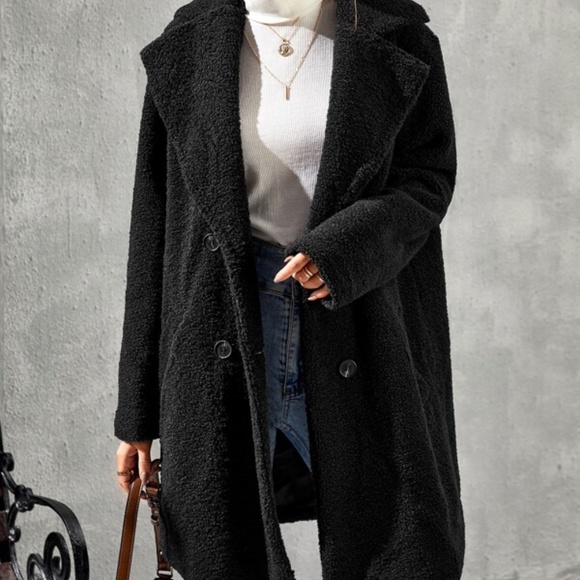 Cozy Red Oversized Teddy Pea Coat Jacket Button up Luxe - Picture 3 of 13